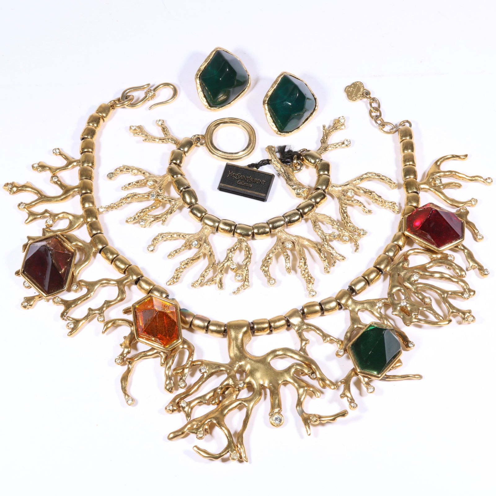 Yves Saint Laurent Rive Gauche YSL branch coral statement necklace with gemstone jelly cabochons and (1 of 12)