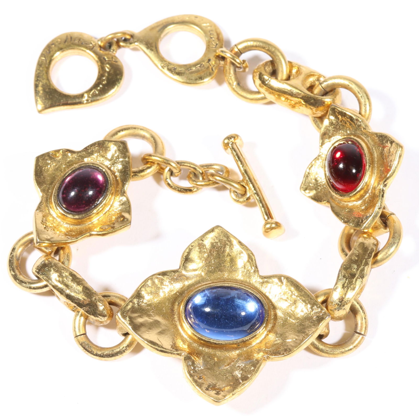 Yves Saint Laurent YSL French designer glass cabochon bracelet. 8 3/4"L x 1 1/4"W (1 of 9)