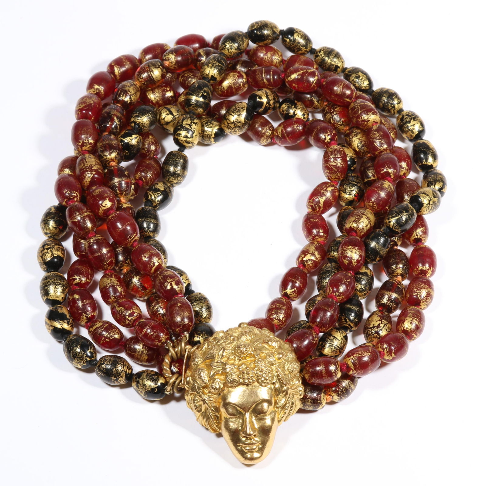 Isabel Canovas French designer goddess Artemis lady pendant clasp necklace with Venetian art glass: Isabel Canovas French designer goddess Artemis lady pendant clasp necklace with Venetian art glass multi strands.16 1/4"L x 2 1/2"W