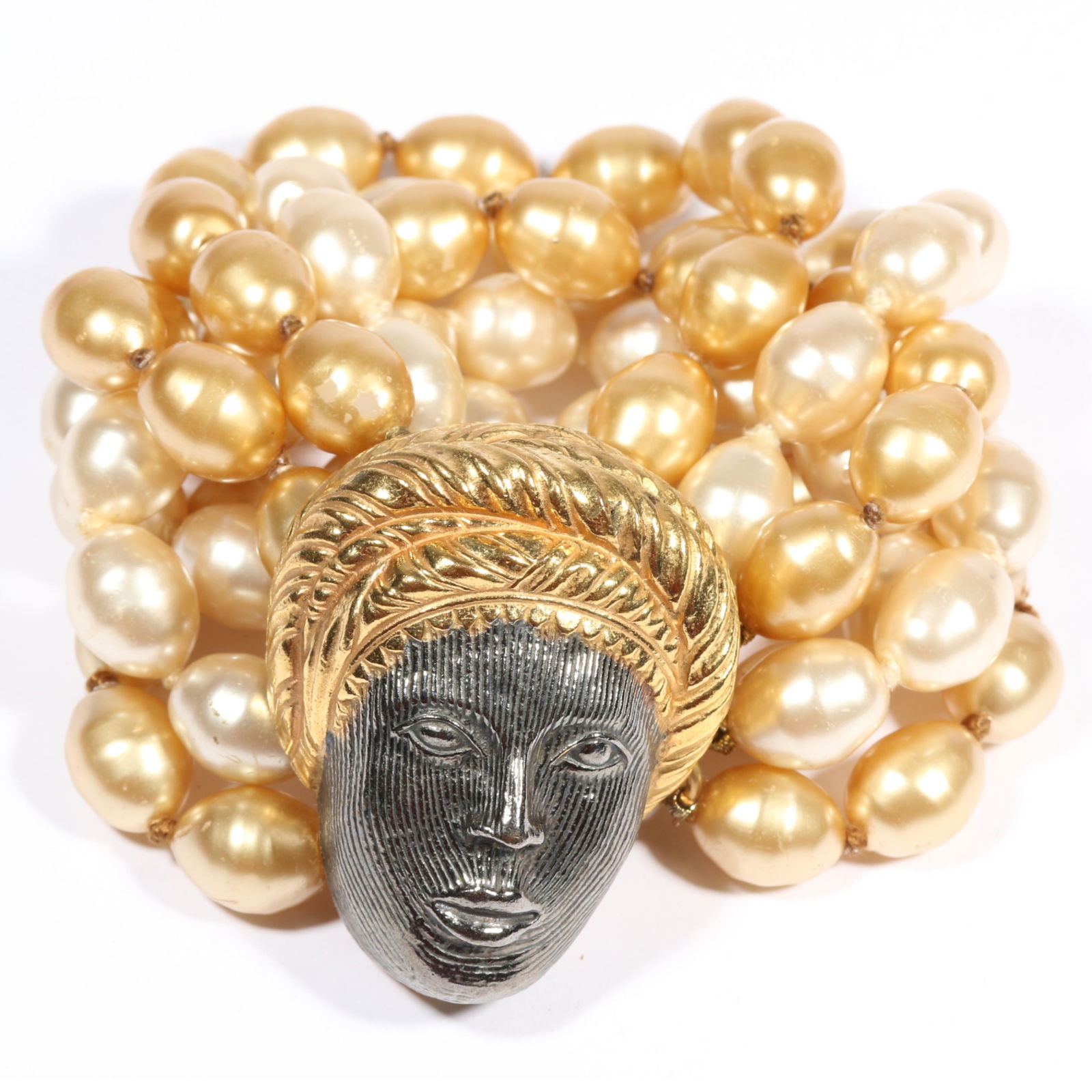 Isabel Canovas French designer faux pearl Blackamoor bracelet with original box. 8 3/8"L x 2 3/4"W: Isabel Canovas French designer faux pearl Blackamoor bracelet with original box.8 3/8"L x 2 3/4"W