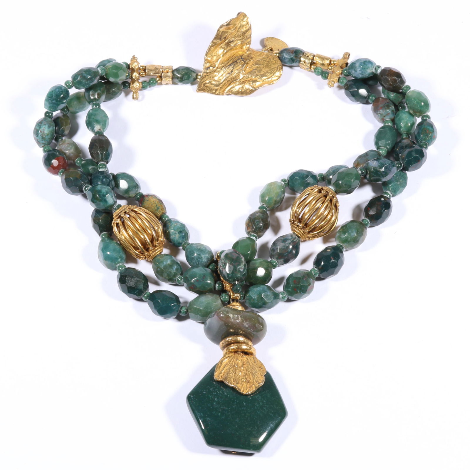 Yves Saint Laurent Rive Gauche YSL Designer Couture bloodstone multistrand necklace. 15"L x 3 (1 of 10)