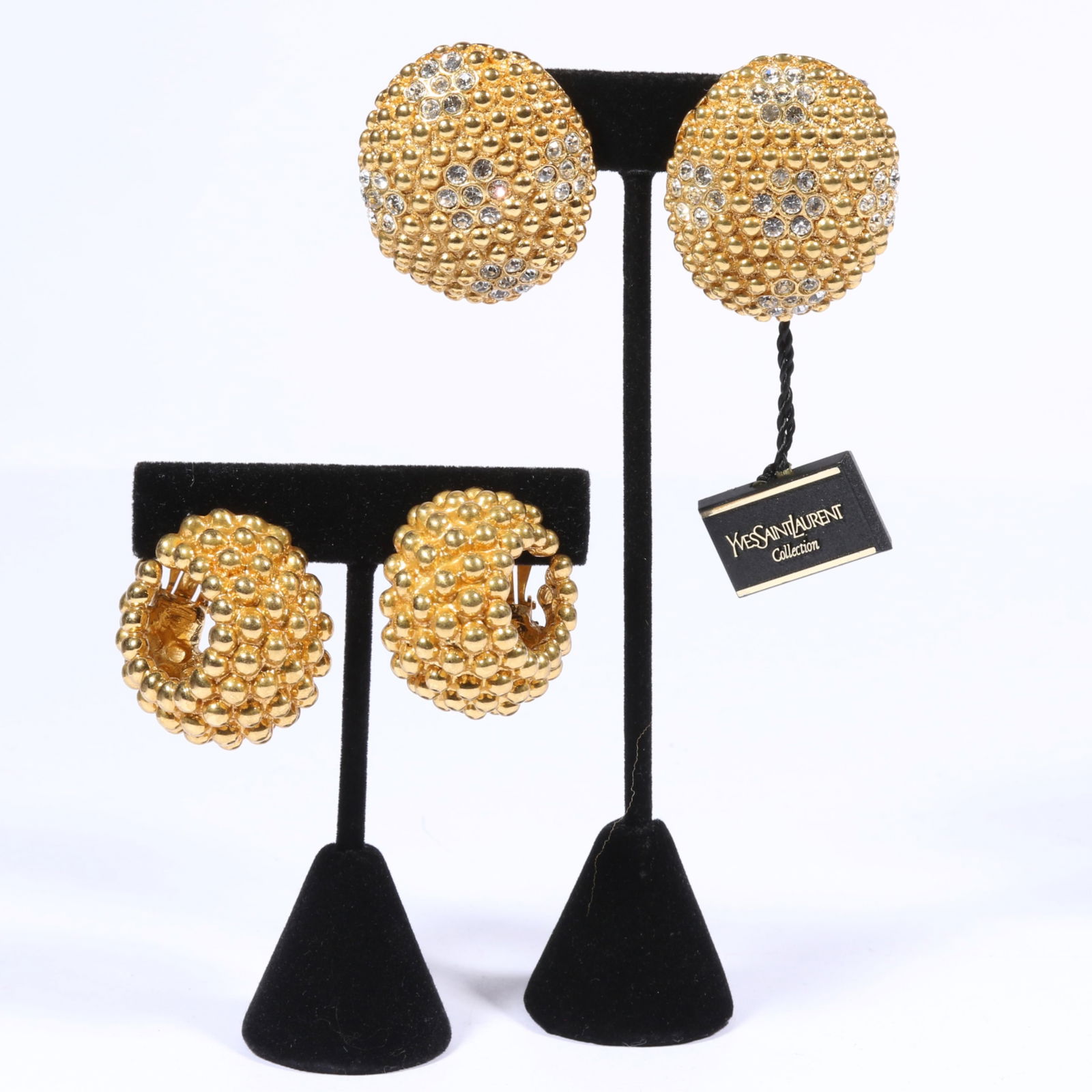 Yves Saint Laurent YSL two pairs of textured earrings with original boxes. 1 1/2"L x 1 1/4"W (1 of 10)