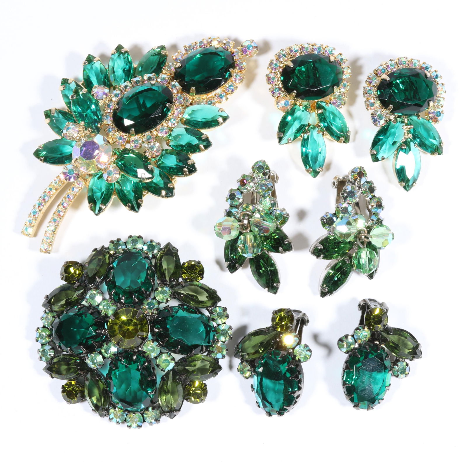 DeLizza & Elster Juliana shades of green and aurora borealis rhinestone crystal jewelry group. 3 (1 of 10)