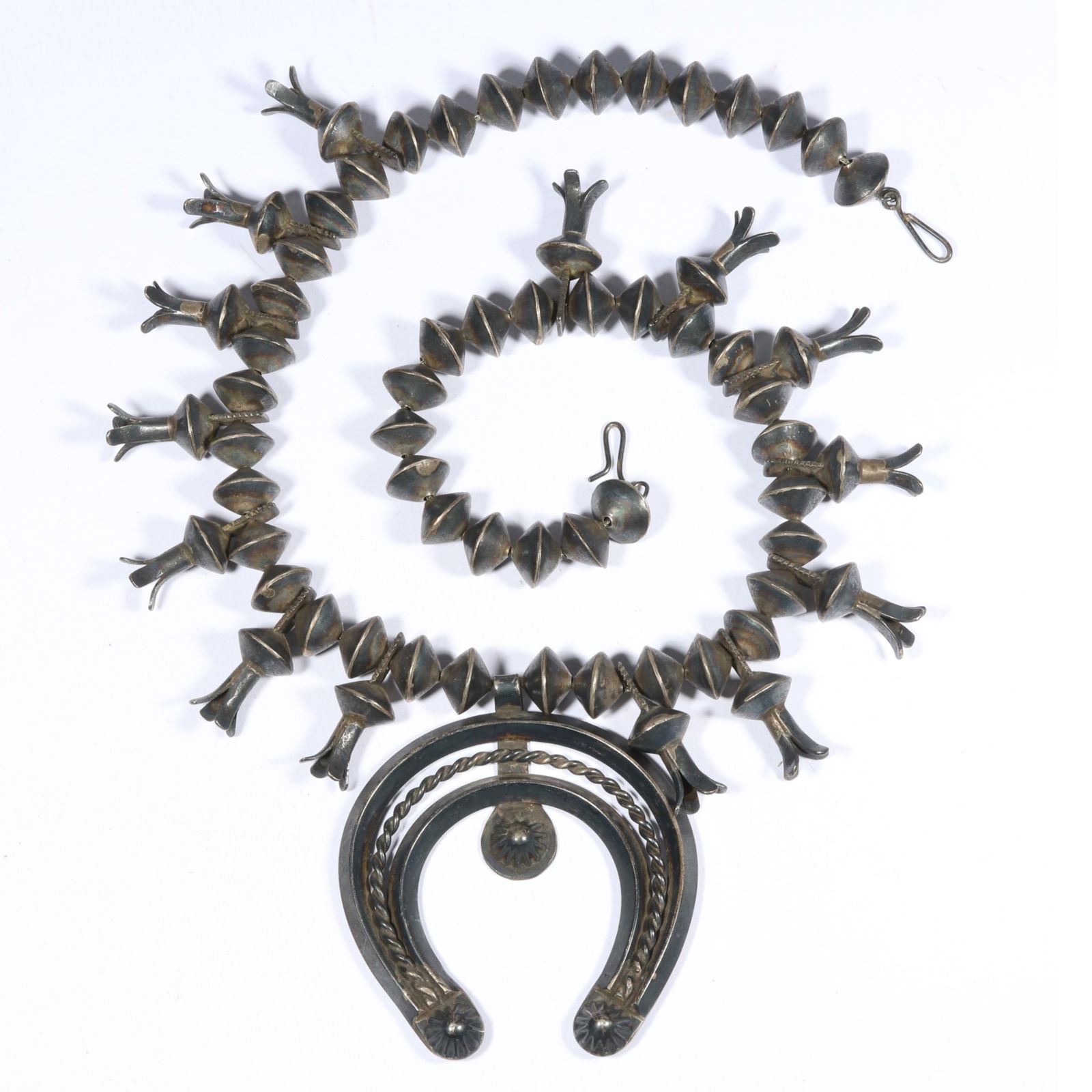 Native American Navajo “Old Pawn” heavy unmarked silver squash blossom necklace with 14 (1 of 7)