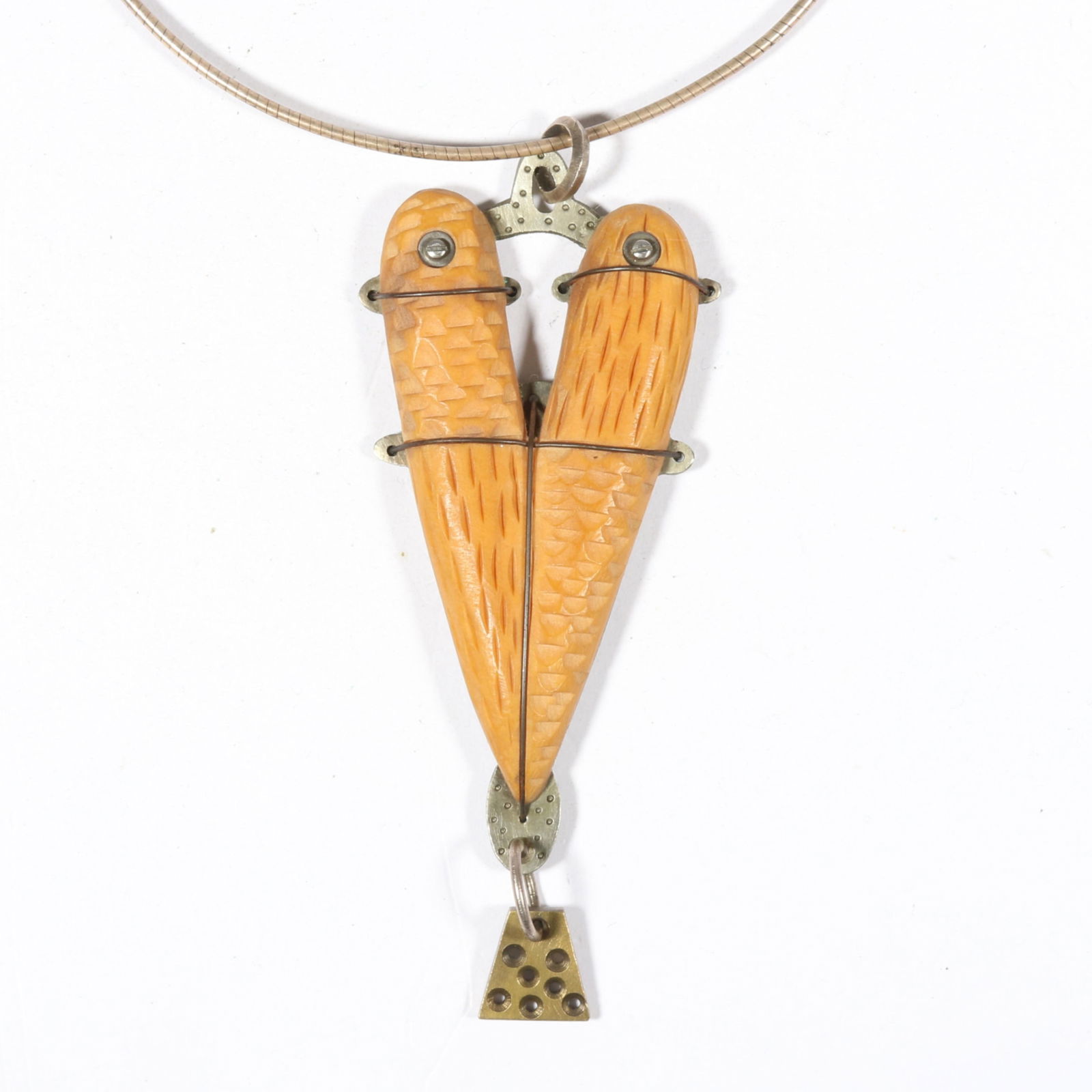 Thomas Mann Techno-Romantic sterling silver and carved wood heart shaped pendant necklace. 16"L x (1 of 9)