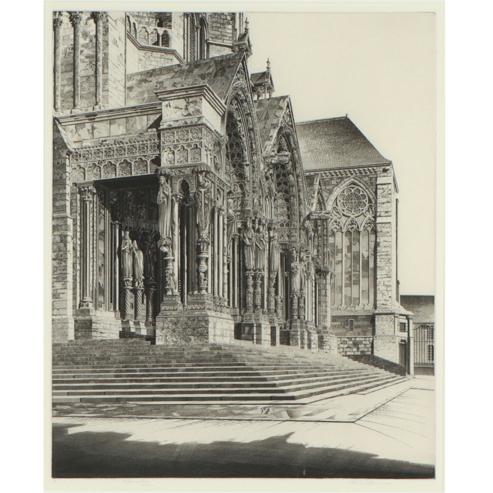 John Taylor Arms, American (1887-1953), In Memoriam (The North Portal of Chartres Cathedral), 1939,: John Taylor Arms American (1887-1953) In Memoriam (The North Portal of Chartres Cathedral), 1939 etching pencil signed and dated lower right. Numbered II lower left, and inscribed. Biography from the