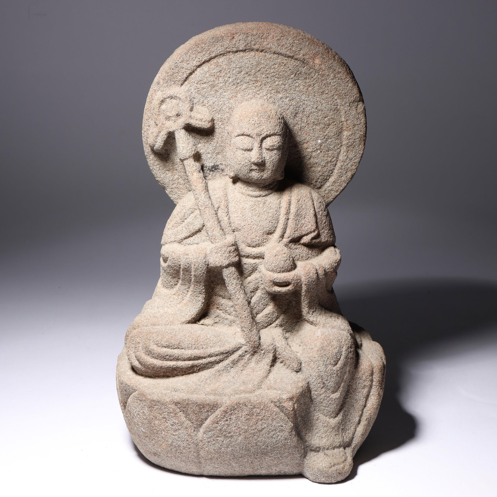 Japanese carved stone Buddhist monk statue, Kobo Daishi, Edo period. 12 1/2"H x 8"W (1 of 8)