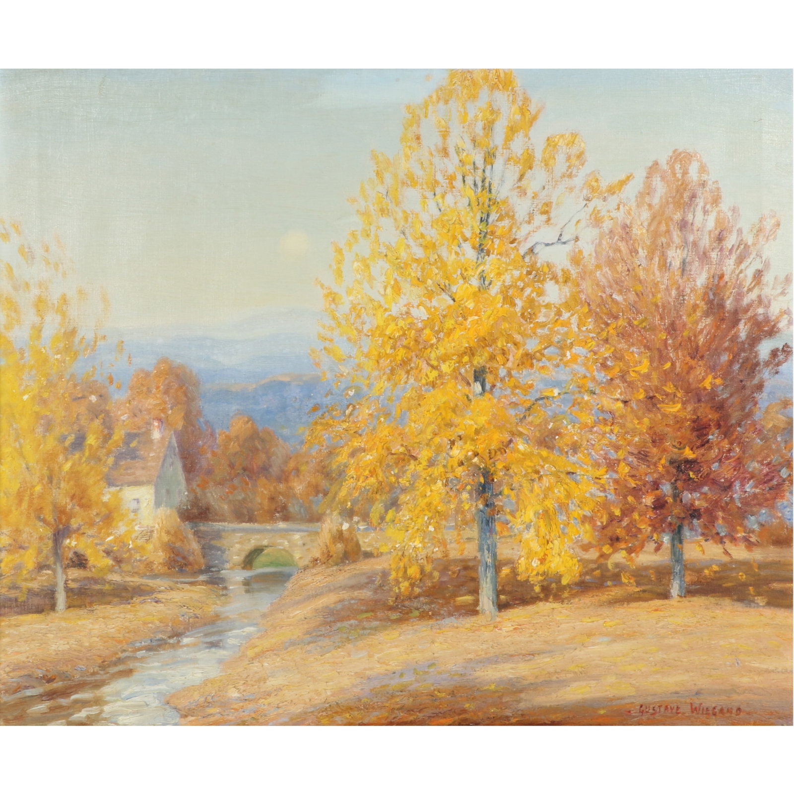 Gustave Adolph Wiegand, United States (1886 - 1973), Autumn Landscape with Stone Bridge, oil on (1 of 11)