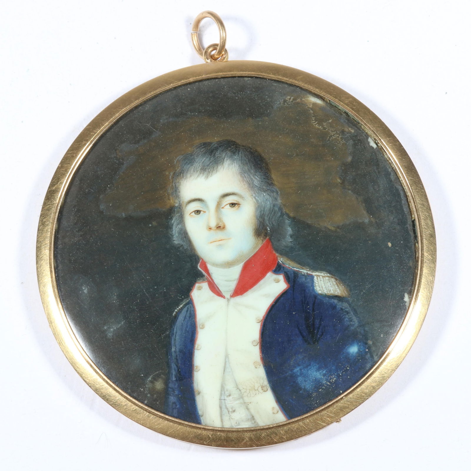 HUGE Antique Victorian 18K unmarked, tested yellow gold hand painted portrait of a military man (1 of 6)