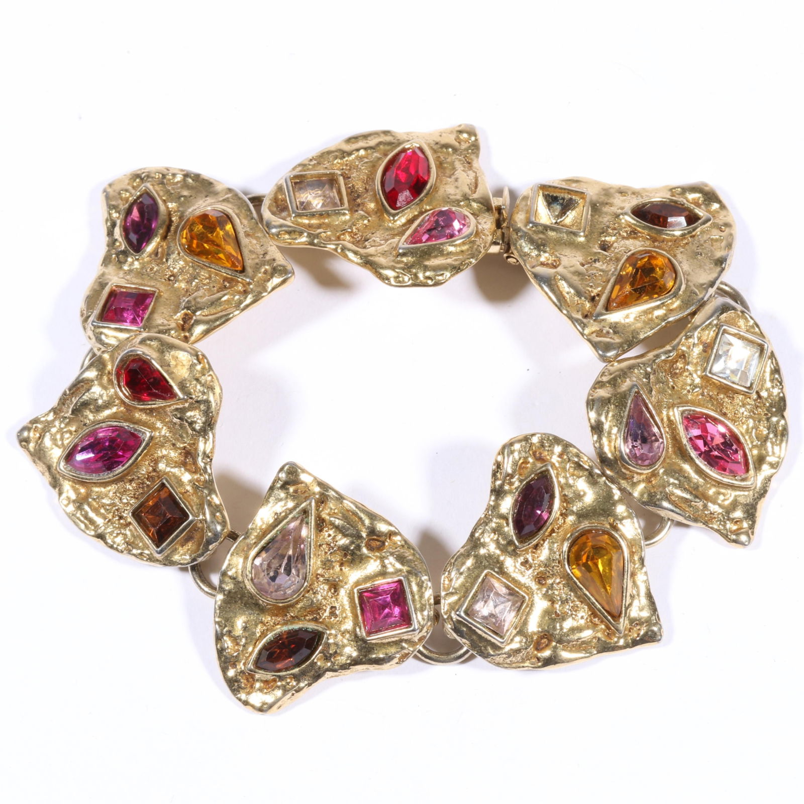 Yves Saint Laurent YSL French Designer rhinestone crystal heart panel bracelet. 7 5/8"L x 1 1/8"W (1 of 10)