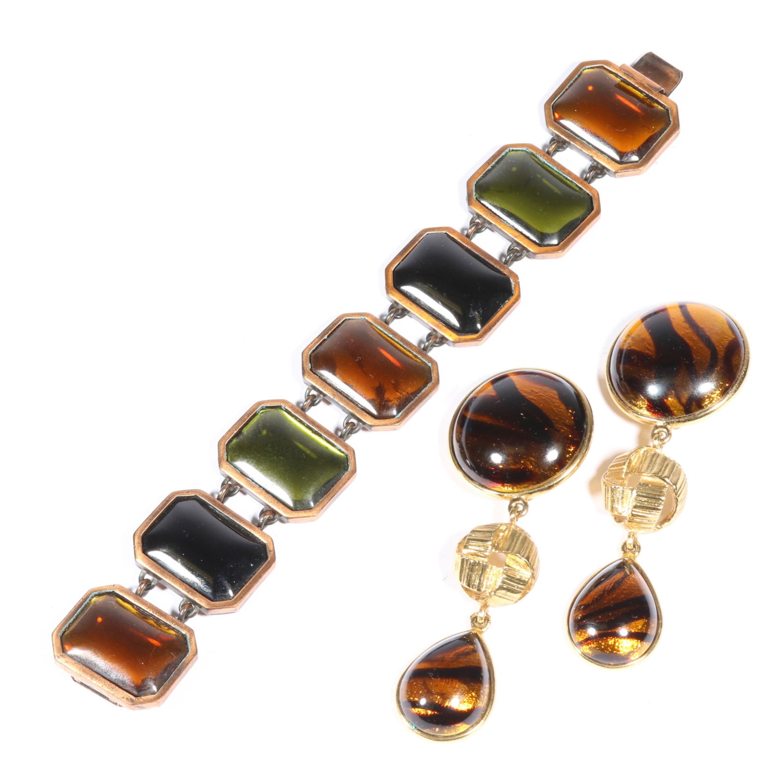 Yves Saint Laurent YSL French Designer art glass cabochon drop earrings with YSL glass cabochon (1 of 8)