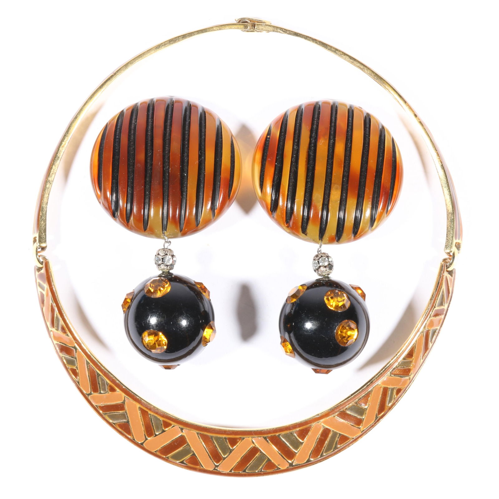 Yves Saint Laurent YSL designer runway plastic dangle earrings with YSL enamel collar necklace. 13 (1 of 10)