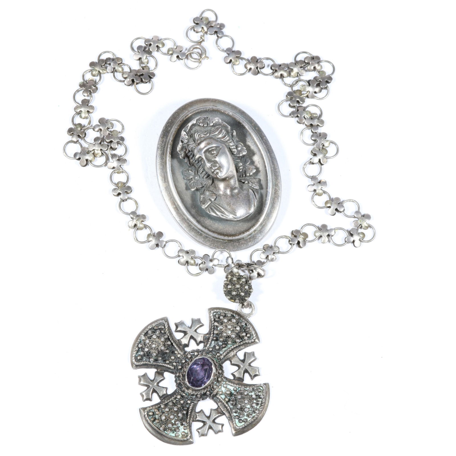 Henryk Winograd sterling silver and 999 fine silver high relief repousse cameo pendant brooch with (1 of 11)