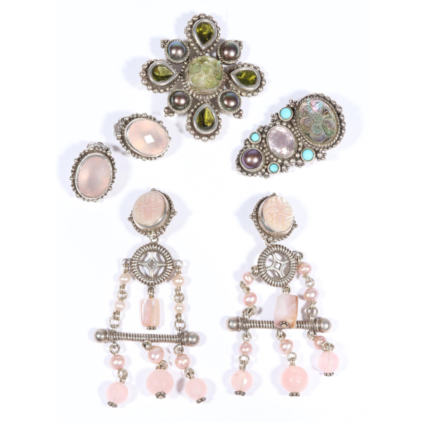 Stephen Dweck sterling silver jewelry group including rose quartz, MOP, turquoise, amethyst, (1 of 11)