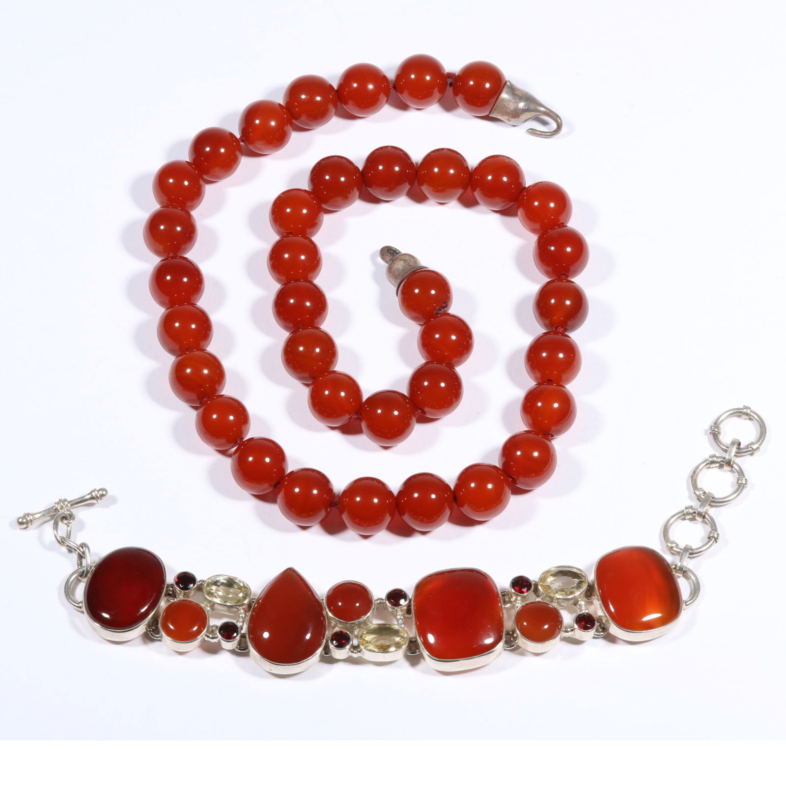 Carnelian natural stone jewelry group including sterling silver, carnelian, garnet, and citrine (1 of 8)