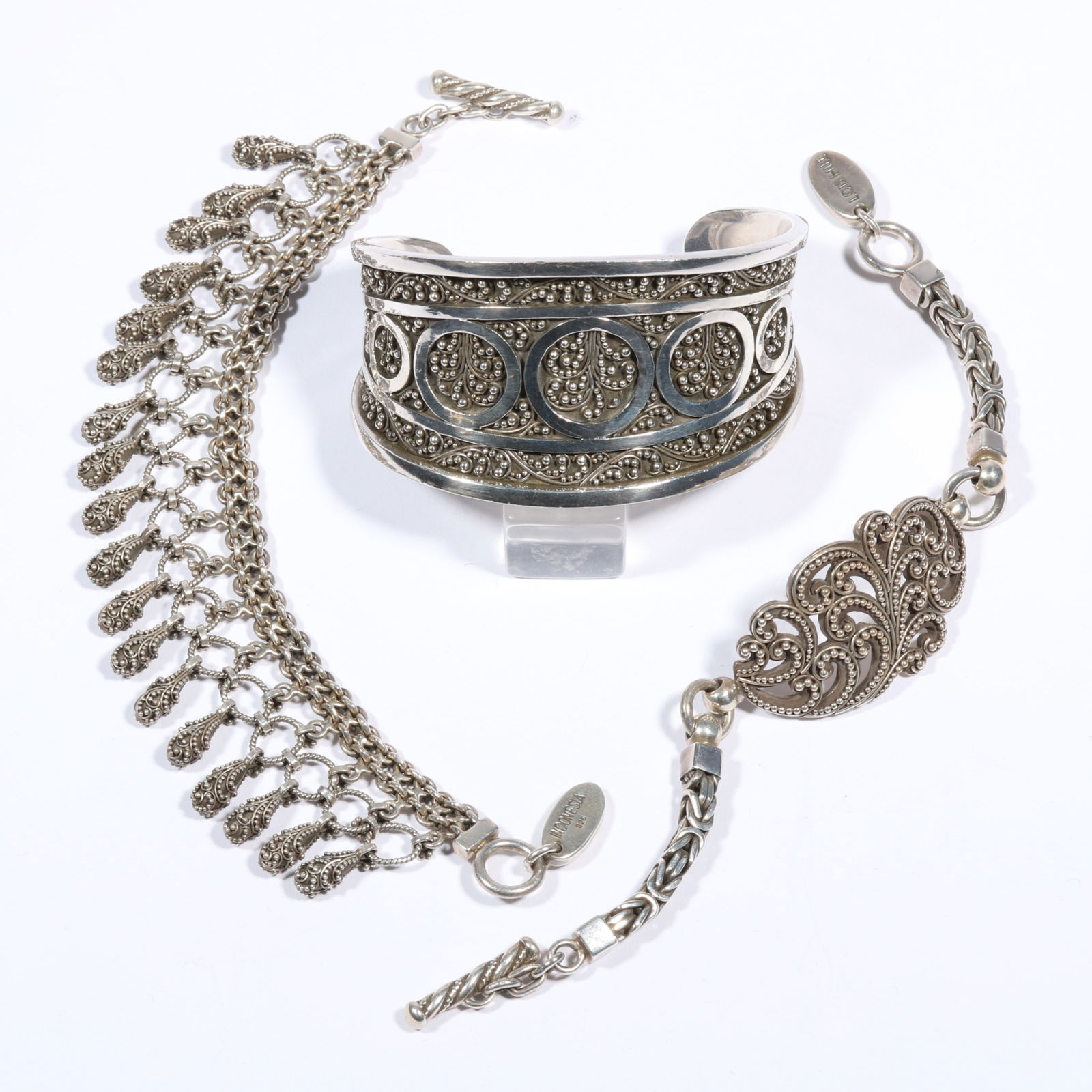 Lois Hill sterling silver jewelry group including detailed bracelets and large intricate cuff (1 of 10)