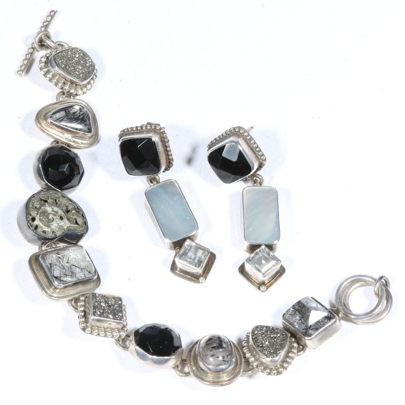 Echo of the Dreamer sterling silver jewelry group including rutilated quartz, onyx, ammolite, (1 of 8)