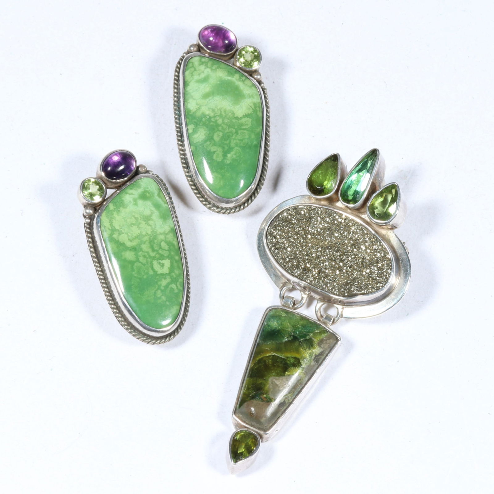 Echo of the Dreamer sterling silver jewelry group including peridot, titanium druzy, and agate (1 of 8)