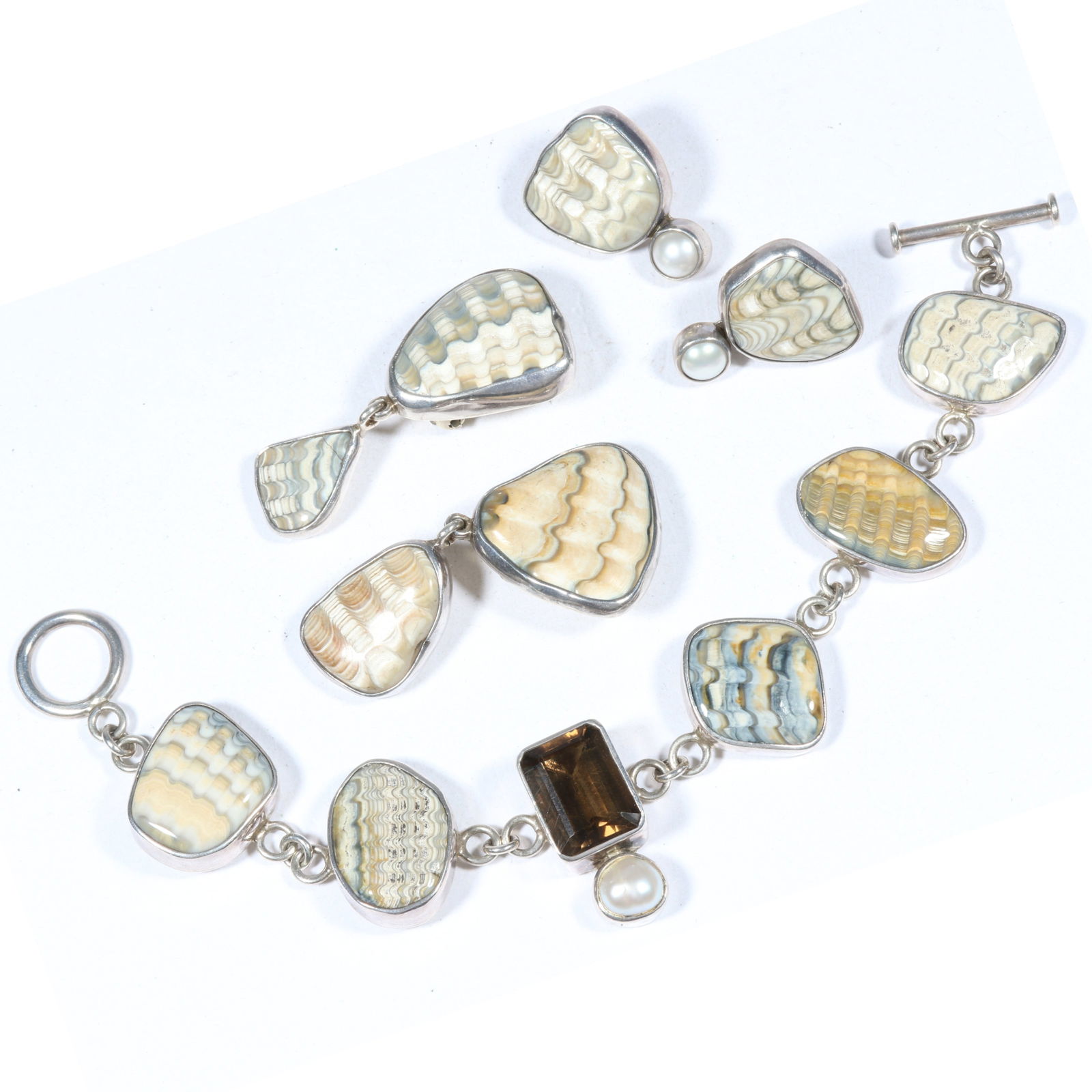 Echo of the Dreamer sterling silver jewelry group featuring fossilized palm wood with smoky gemstone (1 of 11)