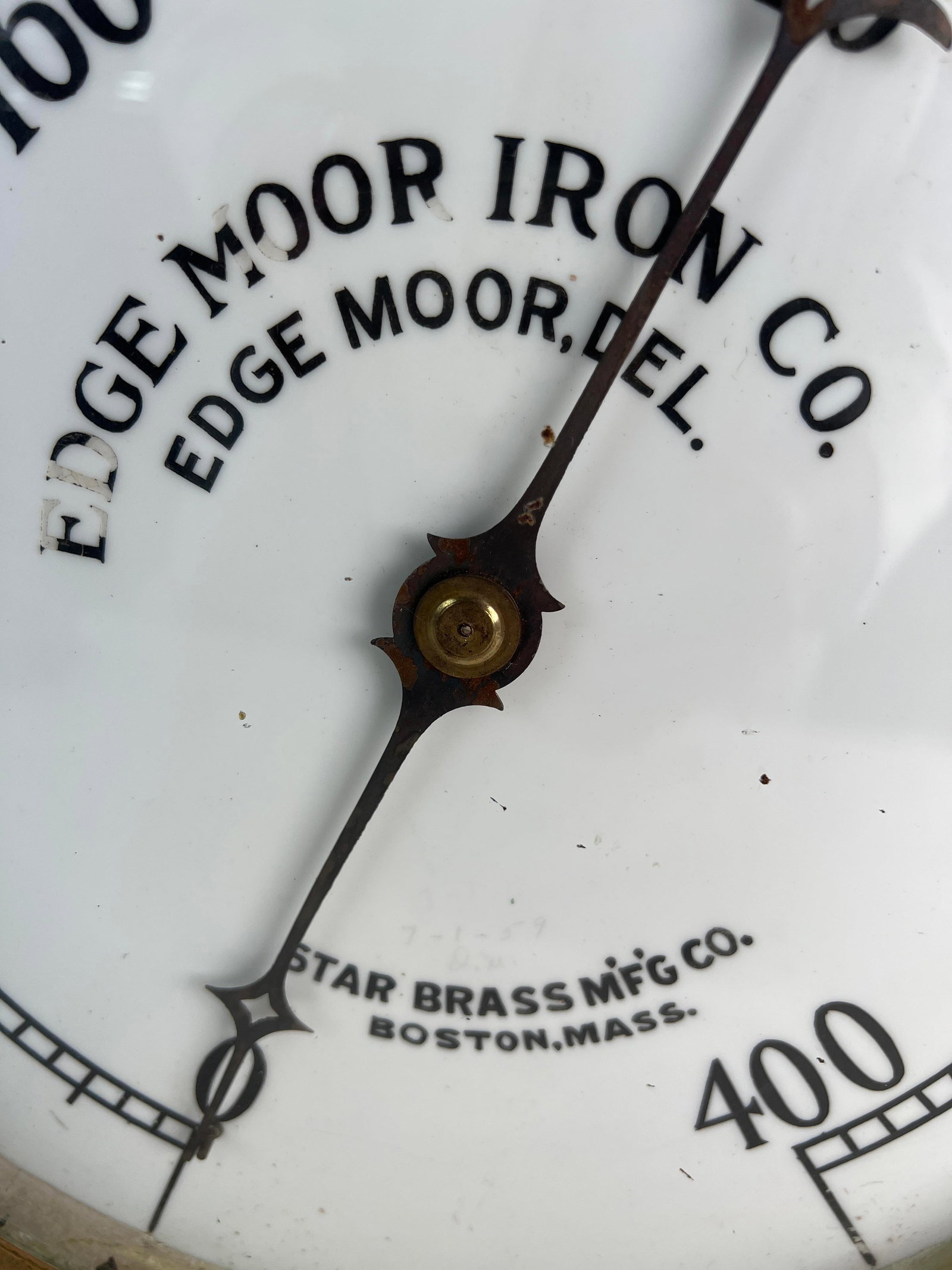 Edgemoor Iron Co. Star Brass large steam gauge, 15? x 8? (1 of 3)