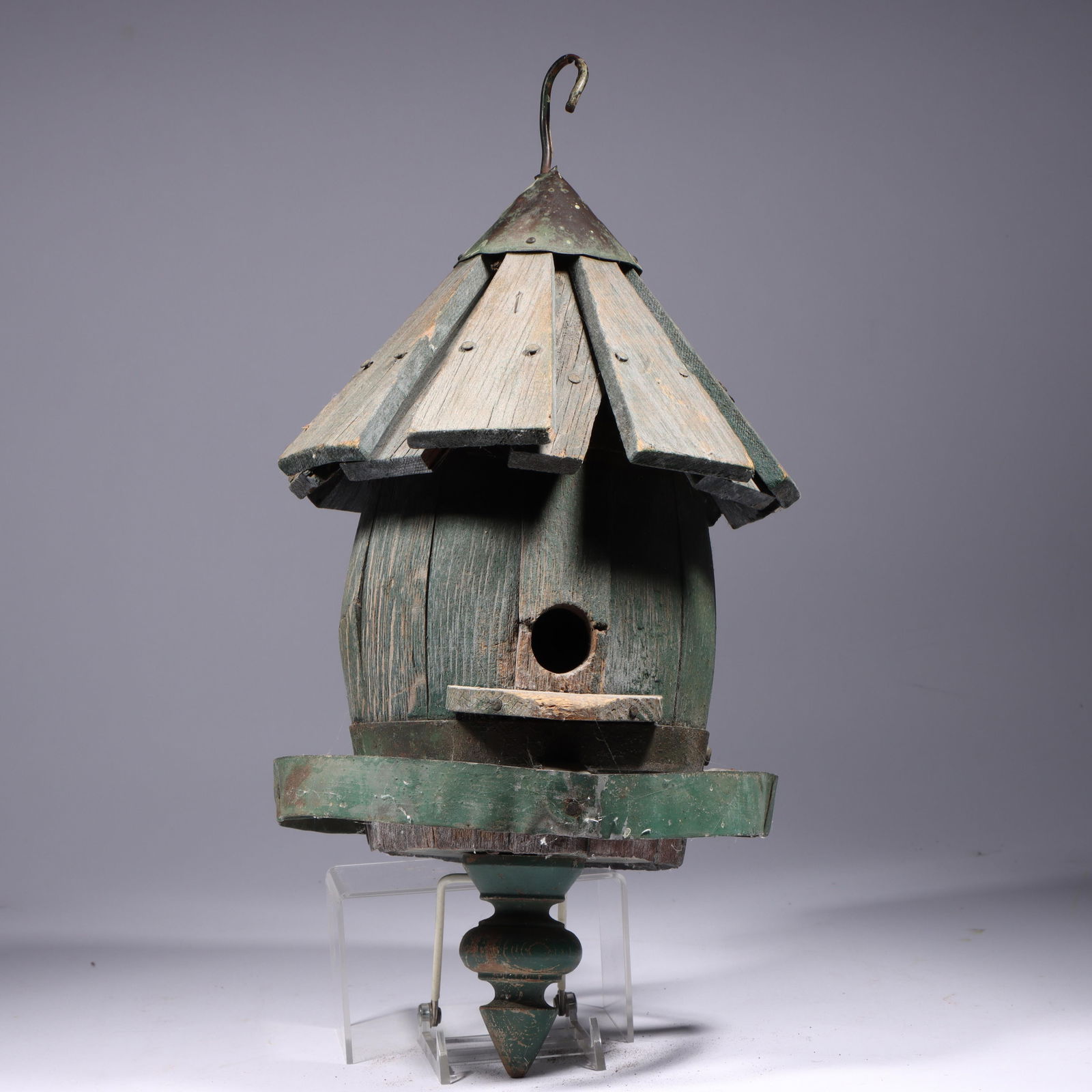 Folk art primitive rustic wooden barrel birdhouse 17'H x 9'W (1 of 7)