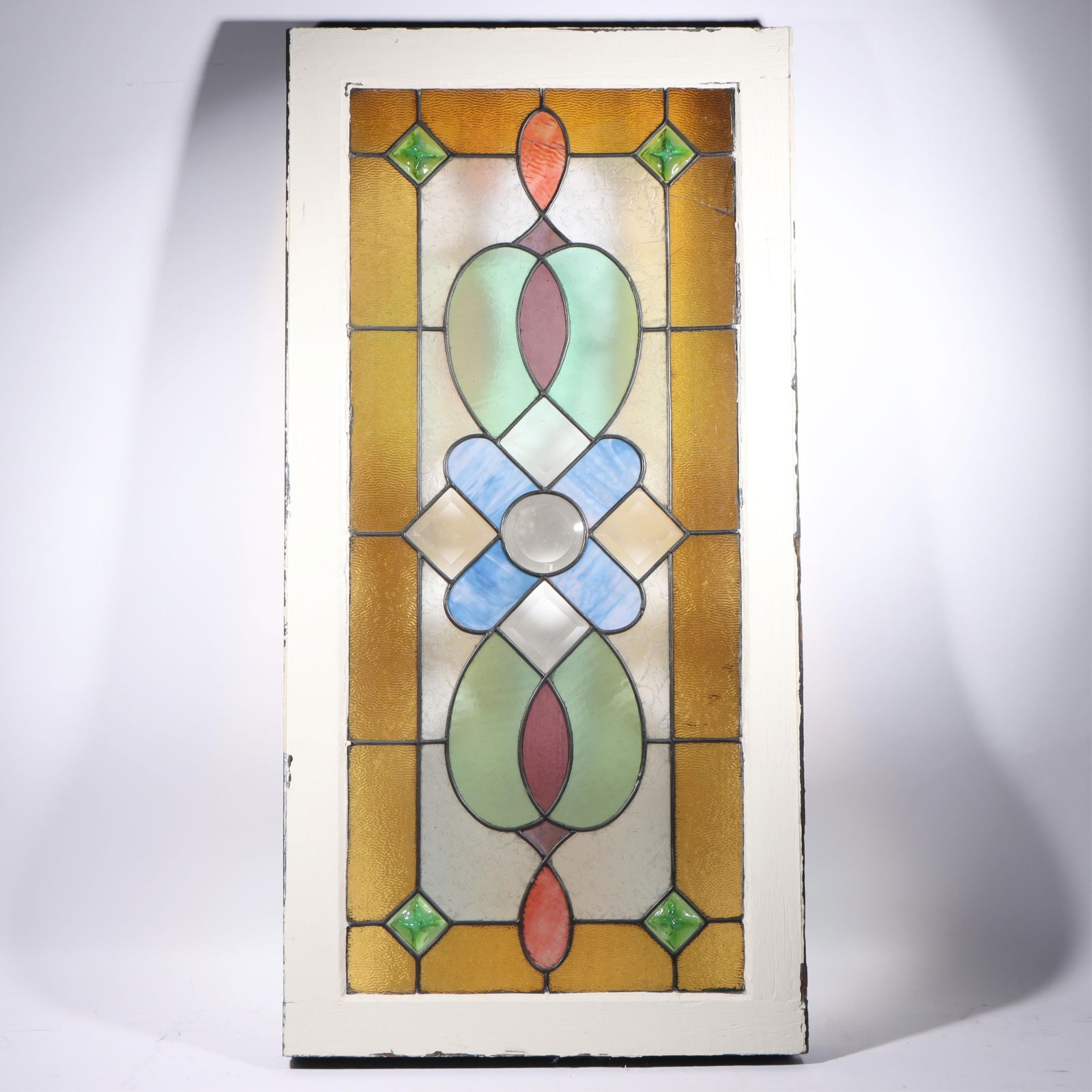 Antique leaded stained glass window 45 1/2'H x 22 1/2'W: Antique leaded stained glass window 45 1/2"H x 22 1/2"W