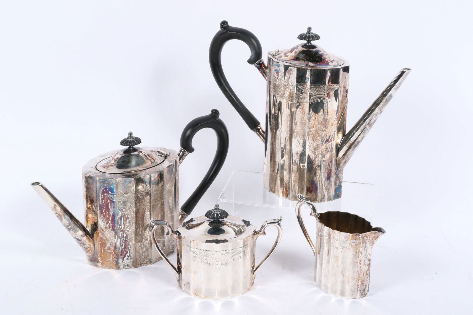 Lunt Silverplate Paul Revere style coffee and tea service 4pc. group 9 1/2'H x 11 1/2'W (handle to (1 of 18)