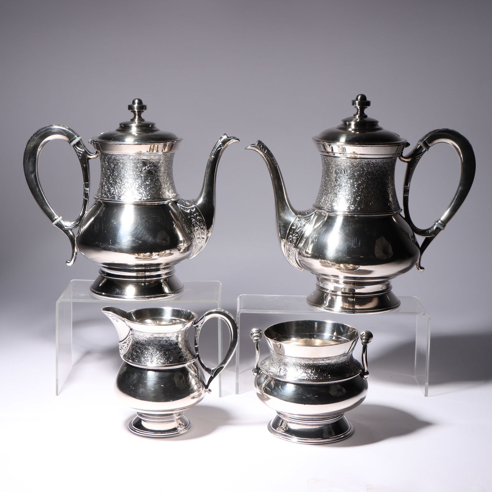 Wilcox silverplate tea and coffee 4pc service 8 3/4'H x 9 1/2'W (handle to spout width) (1 of 11)