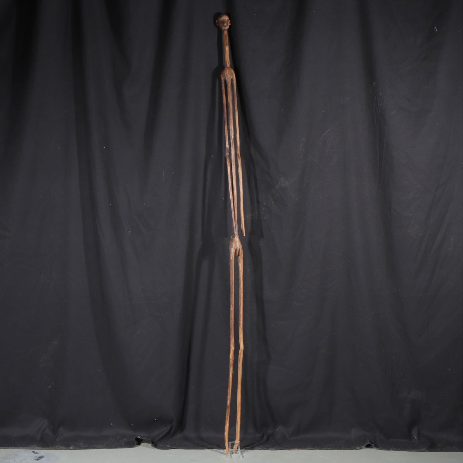 African, Nyamwezi?, tall stylized carved wood standing male stick figure, Tanzania. 67 1/2'H x 2 (1 of 8)