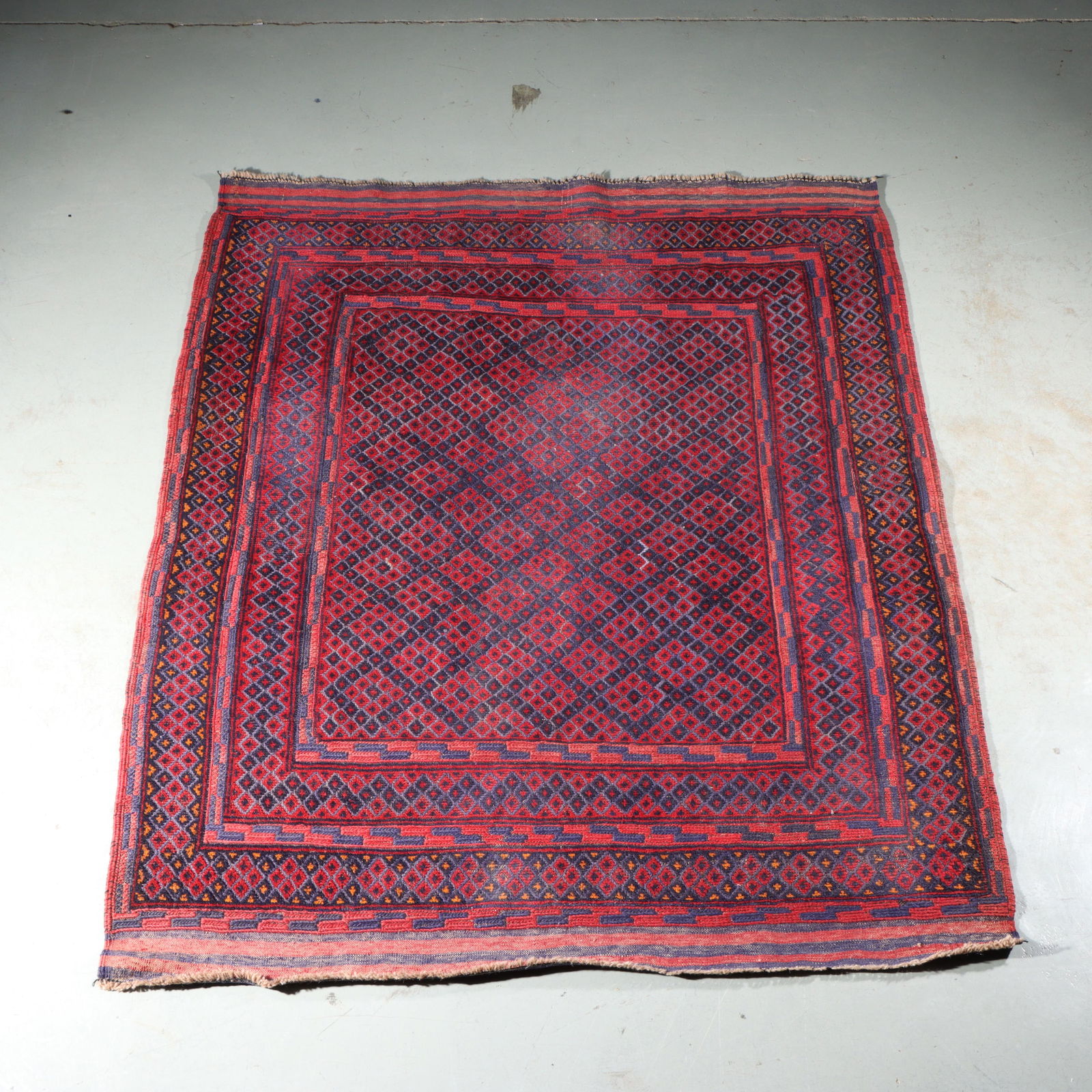 Afghan Souffe Weave estate rug carpet, flatwoven and hand knotted pile mixed, 1980s 56'H x 46 1/4'W (1 of 8)
