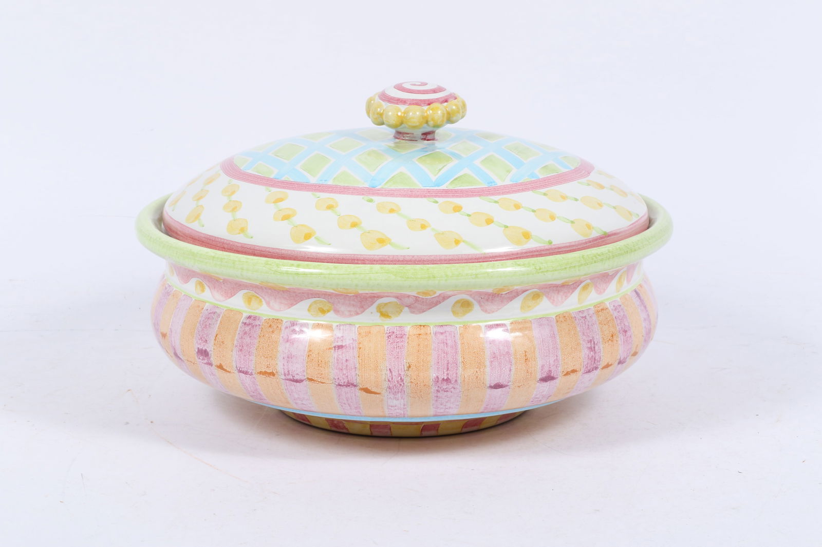 Mackenzie-Childs Taylor pattern tureen 7 1/2'H x 12 1/2'Diam. (1 of 11)