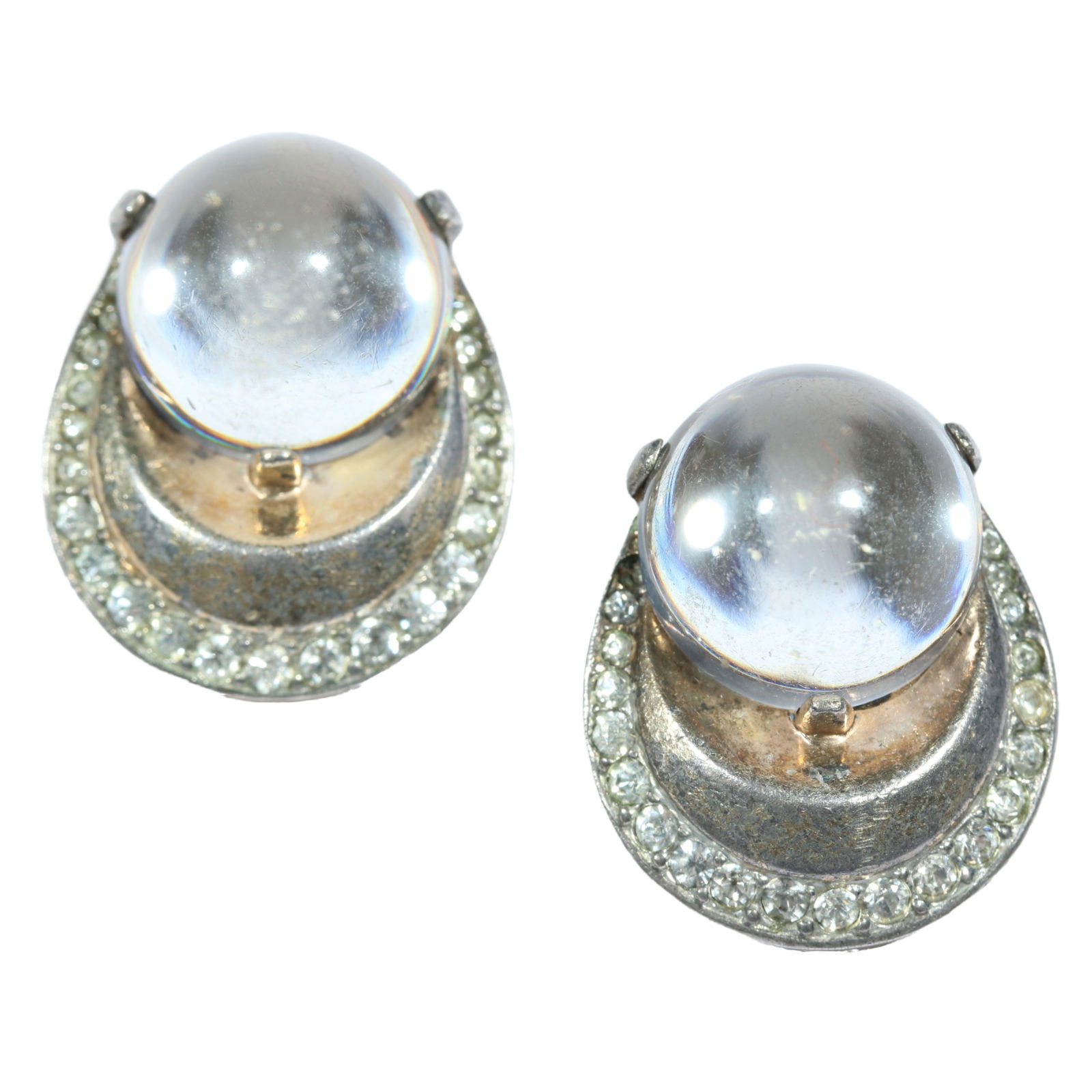 Trifari 1940'S 'Horse-Shoe' sterling vermeil jelly Lucite book piece earrings with rhinestone (1 of 6)