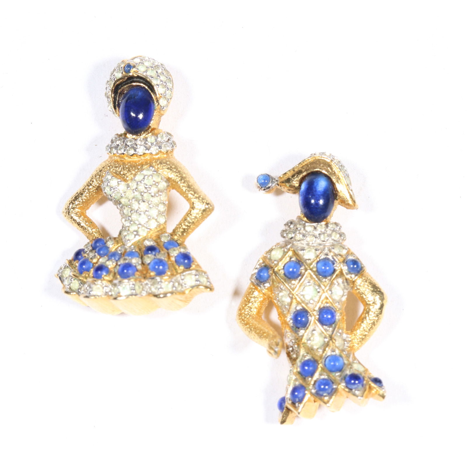 Nettie Rosenstein pair of court jester harlequin brooch and dancer brooch with blue jelly cabochons (1 of 11)