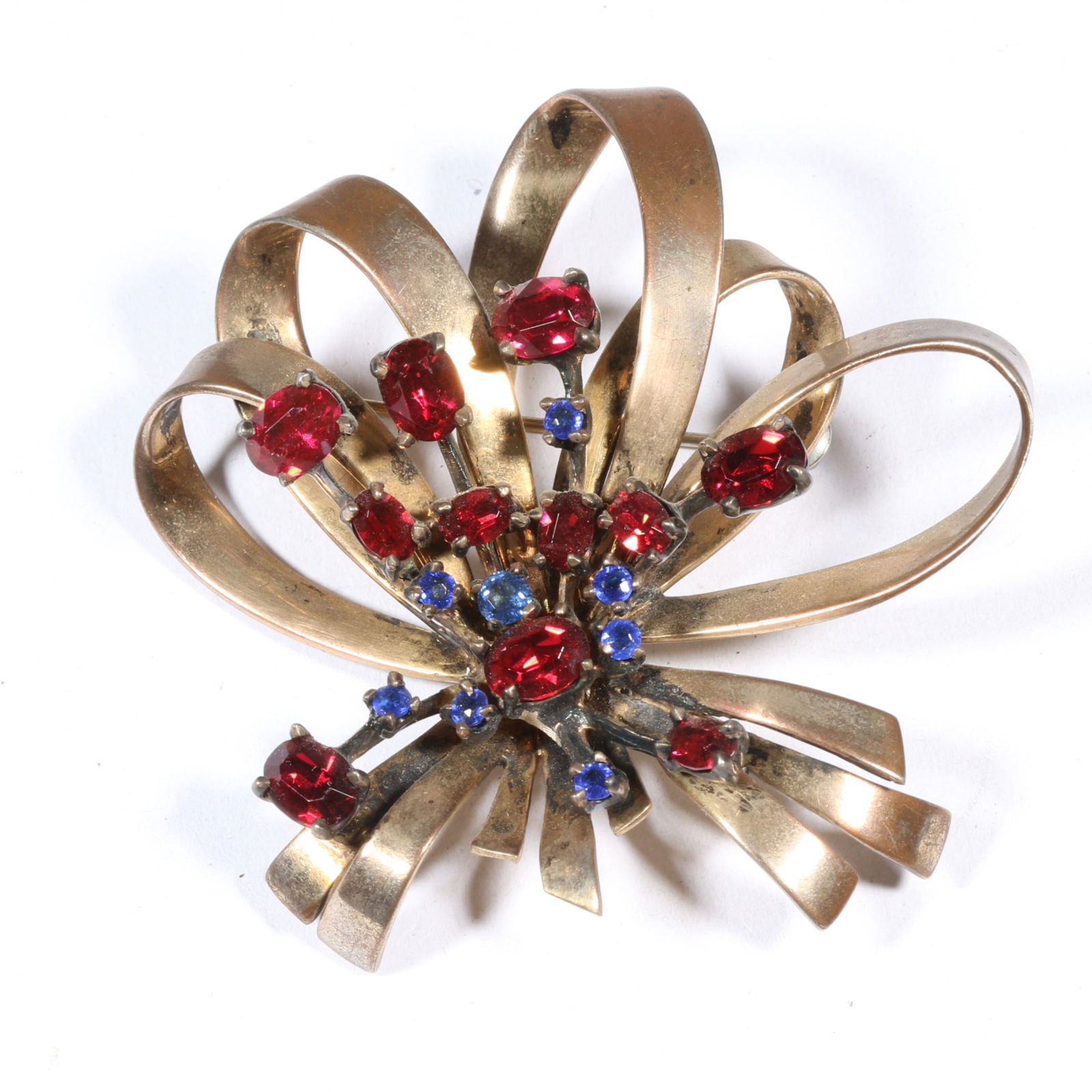 Ciner retro sterling silver vermeil bow brooch with rhinestone crystal sprays. 2 3/8'H x 2 3/4'W (1 of 6)