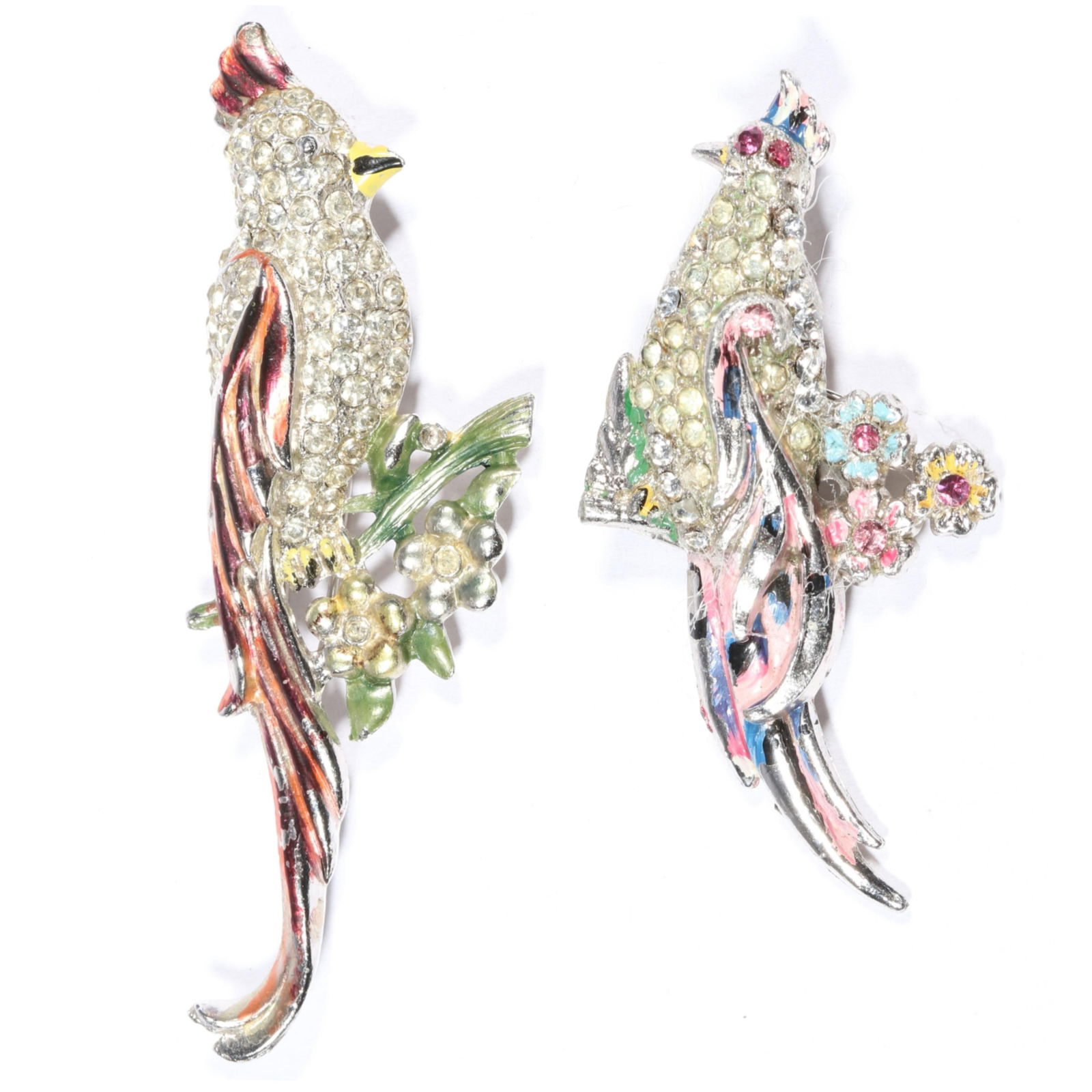 Coro Calopsitta Cockatoo bird of paradise fur clip with bird of paradise brooch, unsigned. 3 1/4'H x: Coro Calopsitta Cockatoo bird of paradise fur clip with bird of paradise brooch, unsigned. 3 1/4"H x 1 1/4"W