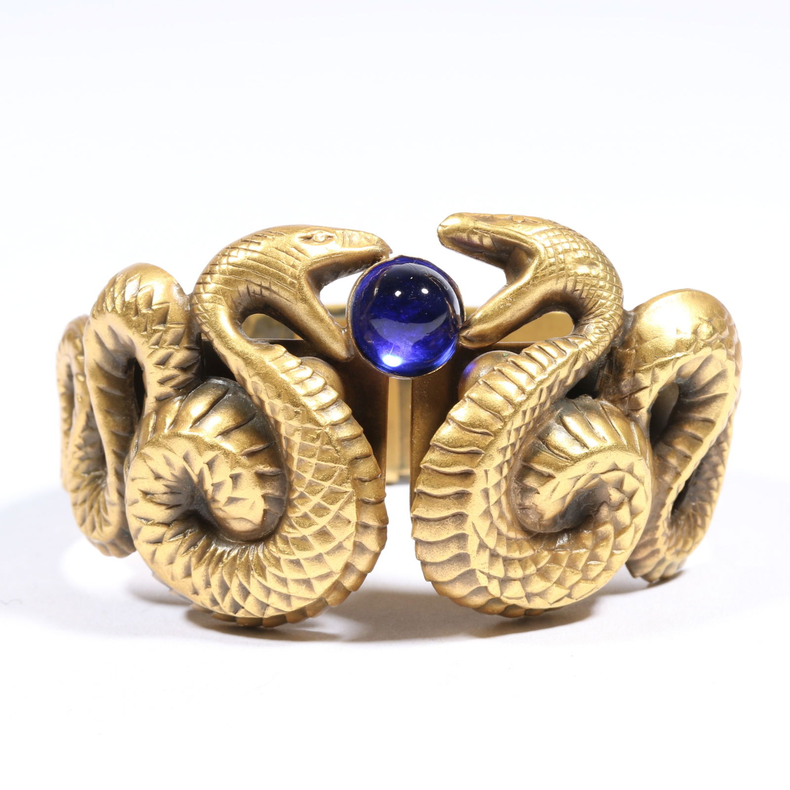 Joseff of Hollywood Art Deco Retro double snake motif hinged bracelet with cobalt blue glass (1 of 10)