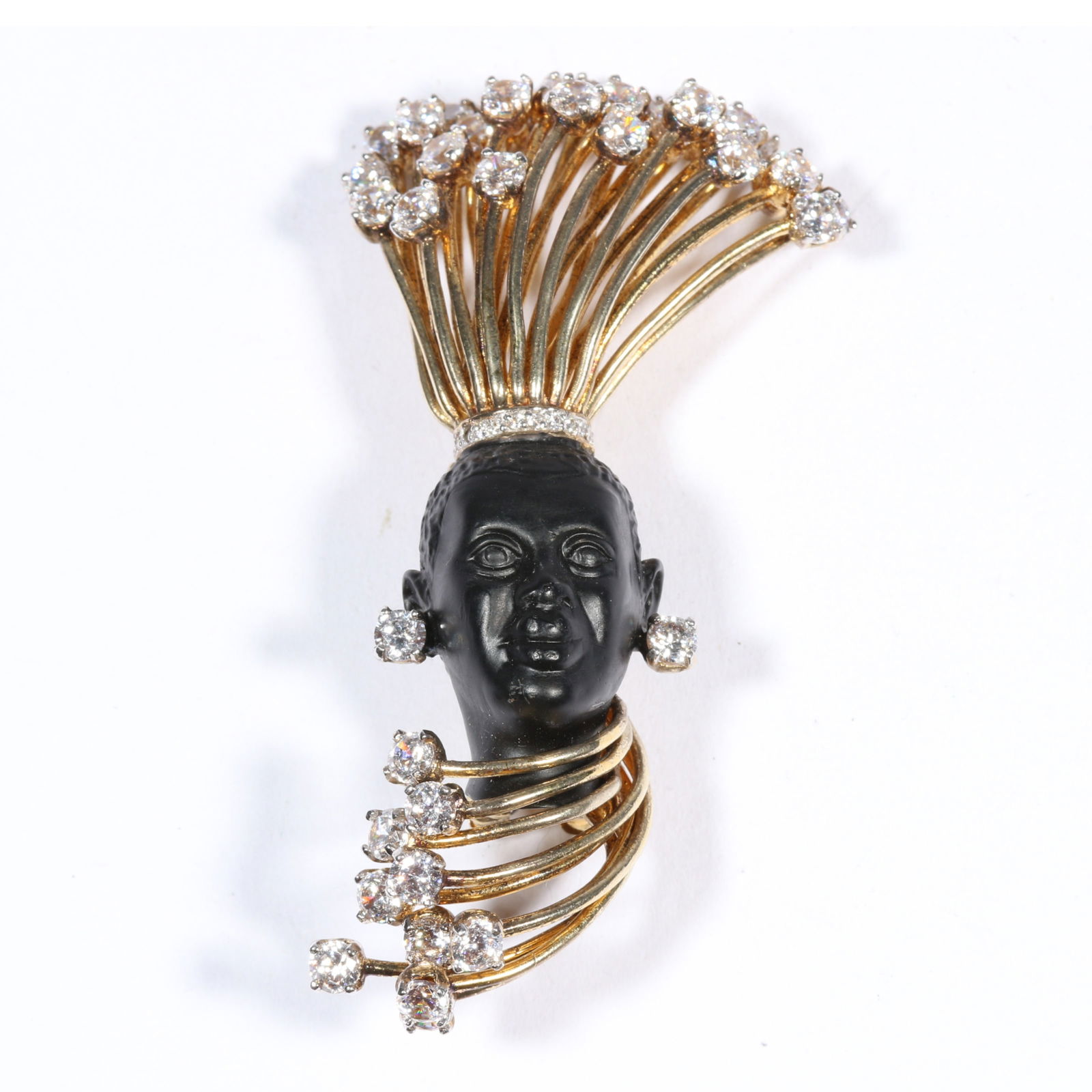 Jarin K sterling silver gold plated 'blackamoor' spray fur clip decorated with CZs. 3 1/8'H x 1 (1 of 6)