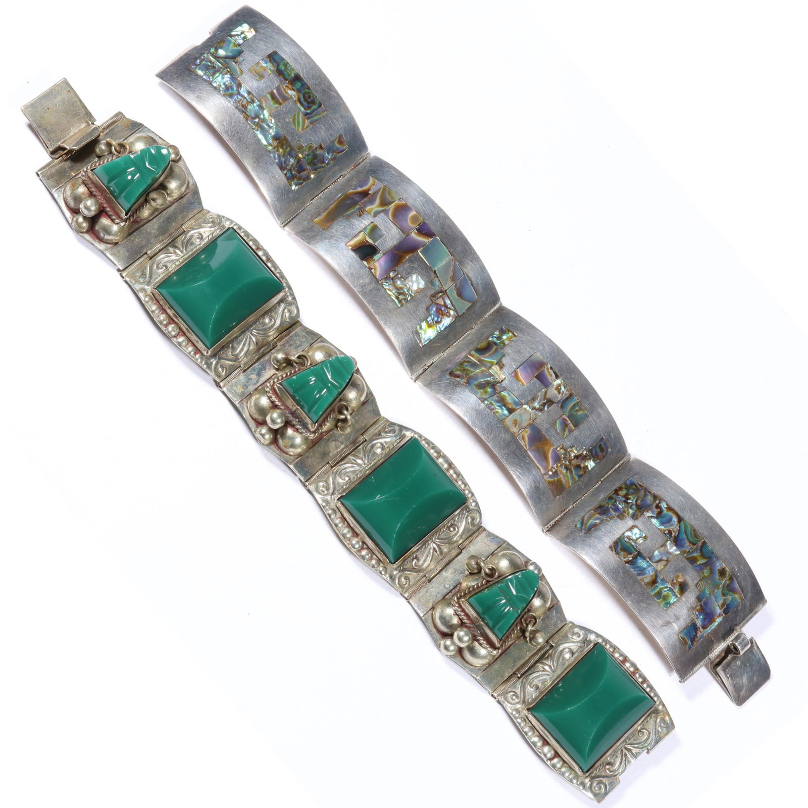 Vintage Gerardo Lopez Taxco Mexican sterling abalone shell inlay bracelet with Taxco Mexican (1 of 14)