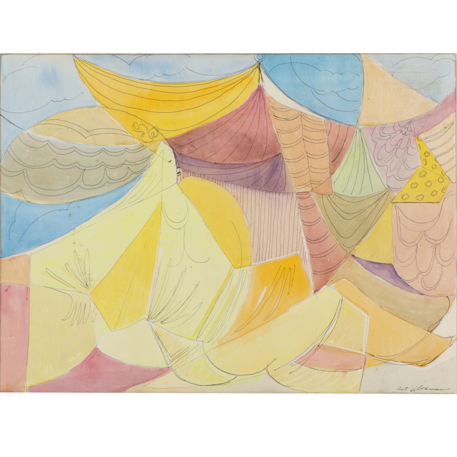 Robert Lohman, Indiana (1919-2001), Queen of Sheba, watercolor and pen and ink on paper, 15? H X 20?: Robert Lohman Indiana (1919-2001) Queen of Sheba watercolor and pen and ink on paper signed lower right. Lohman studied at John Herron Art Institute, and Cranbrook and Yale for graduate work. Assisted