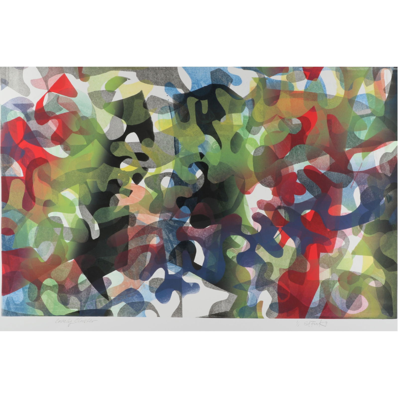 Ed Funk, Indianapolis (1953-2013), Lovely Cluster, 2009, monoprint, 18 1/2"H x 26"W (Sheet): Ed Funk Indianapolis (1953-2013) Lovely Cluster, 2009 monoprint Pencil signed and dated lower right. Numbered 1/1. Biography from the Dailey Journal: Funk (1953-2013) was born and raised in Indianapol