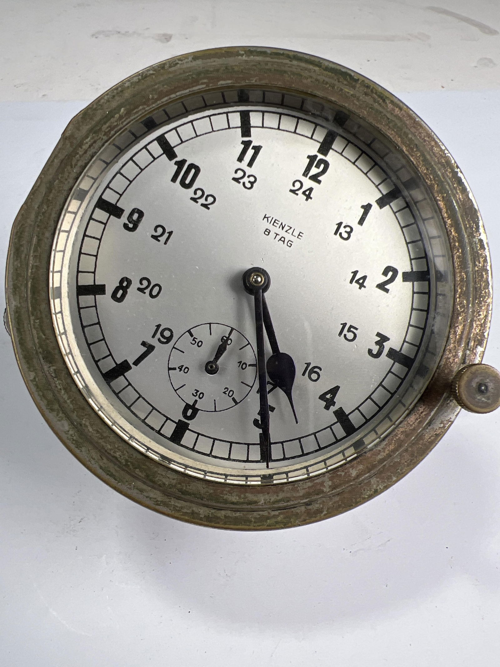 Kienzle 8-day clock, a "keyless winder" model runs for eight days on a single wind, commonly used in: Kienzle 8-day clock, a "keyless winder" model runs for eight days on a single wind, commonly used in cars and other vehicles, such as the Porsche 356, circa 1940, runs,