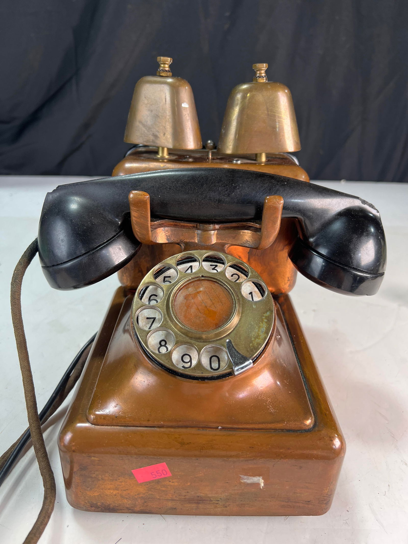 Antique copper and Bakelite rotary phone, 2391-A, Belgium, 1950s (1 of 8)