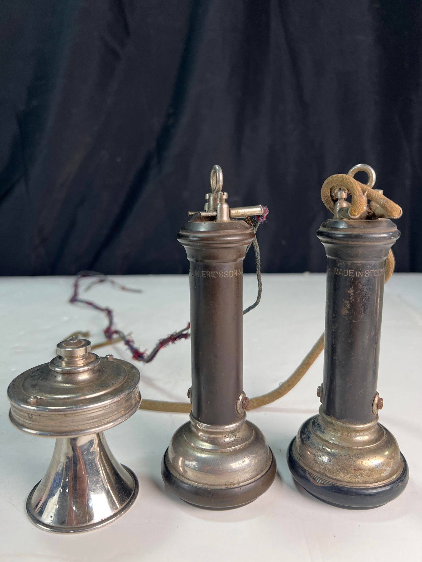 L.M. Ericsson and Co. Stokholm telephone receiver and two earpieces, original, circa 1900, Eiffel (1 of 11)