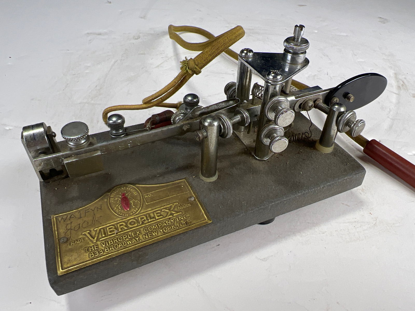 Vibroplex bug with cloth cable, telegraph key, piece of history, ?WA1FYN Jack? (1 of 7)