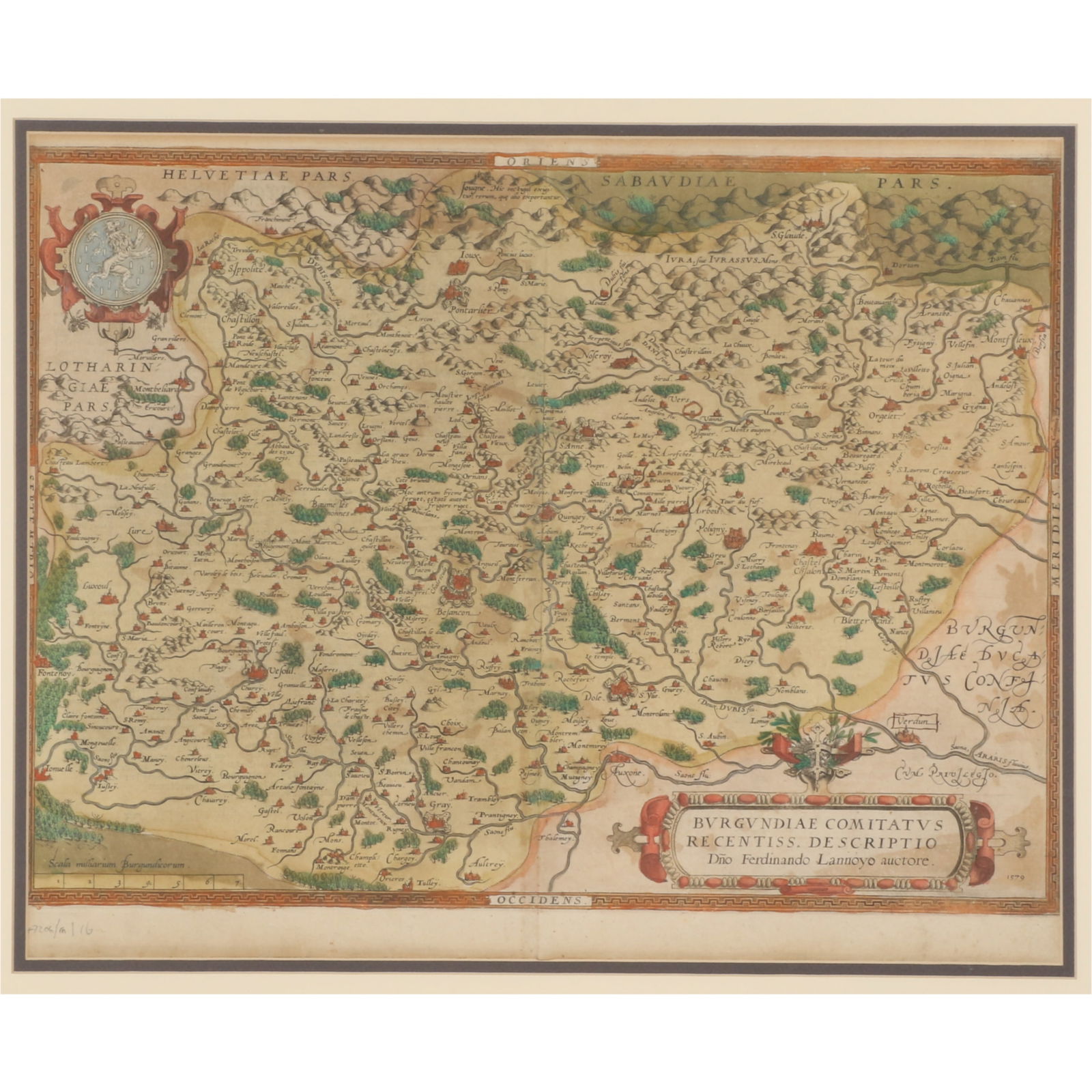 French Burgundy 1579 map Burgundiae by Ferdinando Lannoyo (Flemish, 1527 - 1598) hand colored (1 of 10)