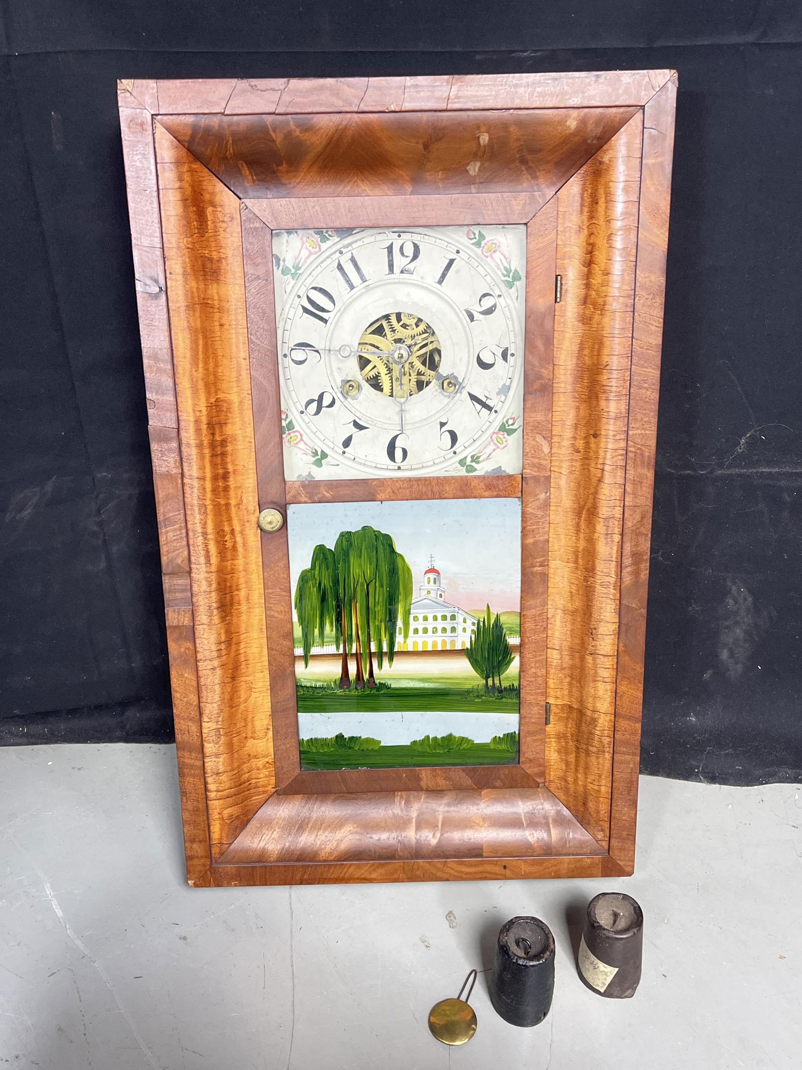 Silas Hoadley clock with reverse painting and Floral Clock Face (1 of 8)