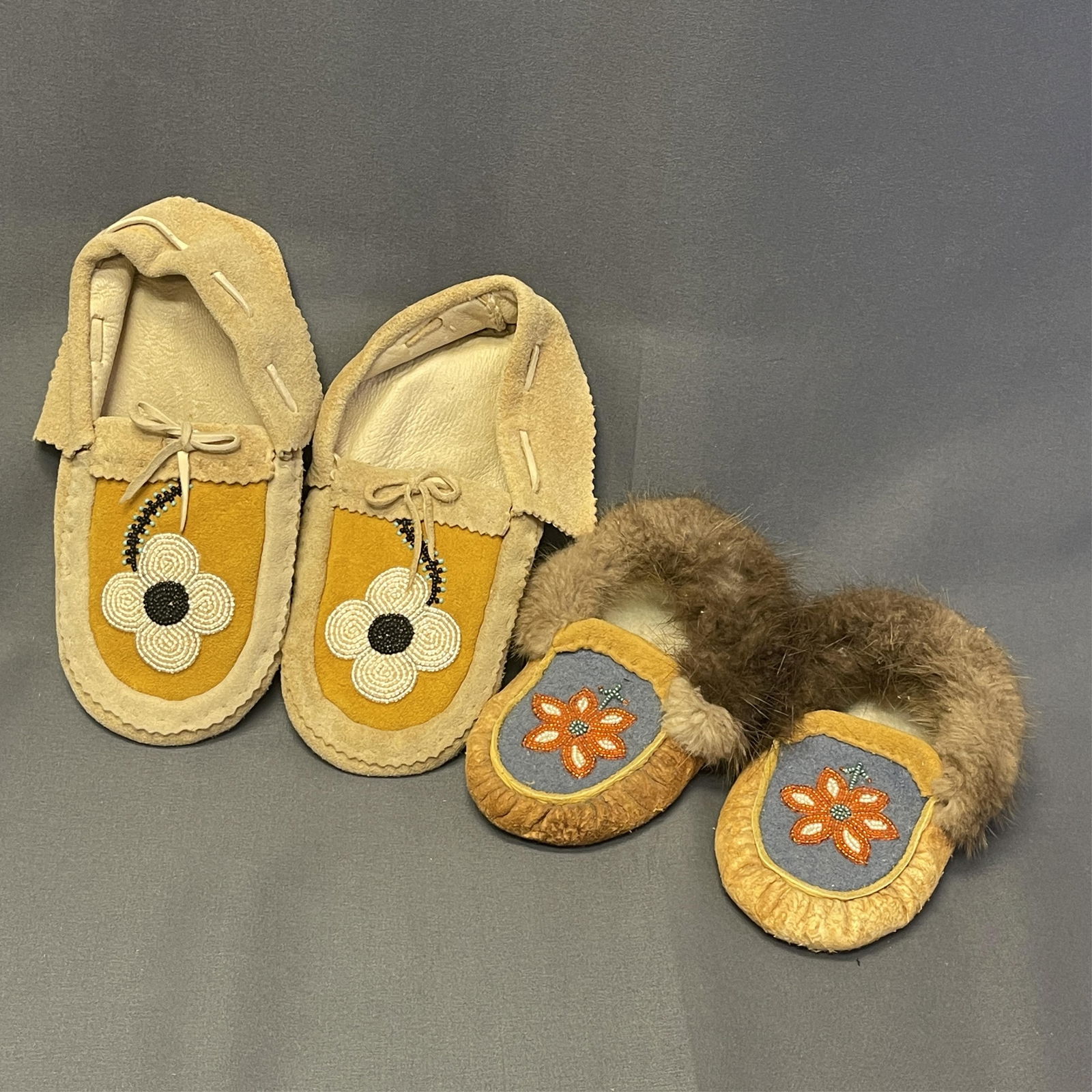 2 pair of beaded moccasins 1. 6 1/2" long, 2. 9" long (1 of 7)