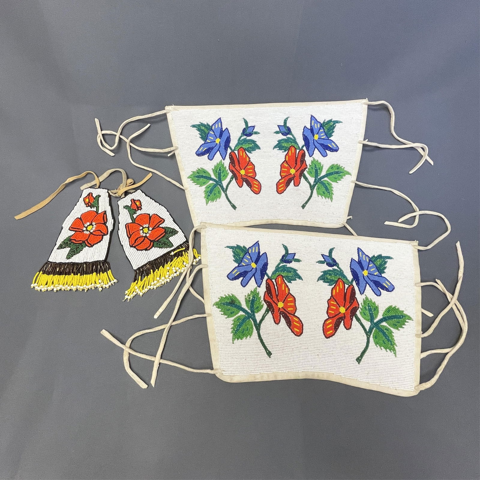 Group of 2 Native American Beaded Items - Hair Ties and Arm Bands Item 1: 7" long including fringe x (1 of 11)