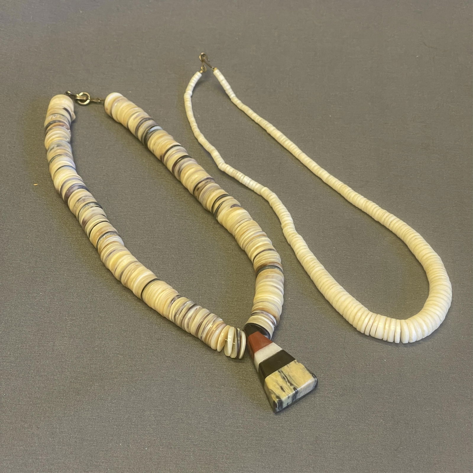 2 Vintage Heishe Santo Domingo choker necklaces 1. 17" tip to tip - drop: 1 1/2" long x 1" wide at (1 of 10)