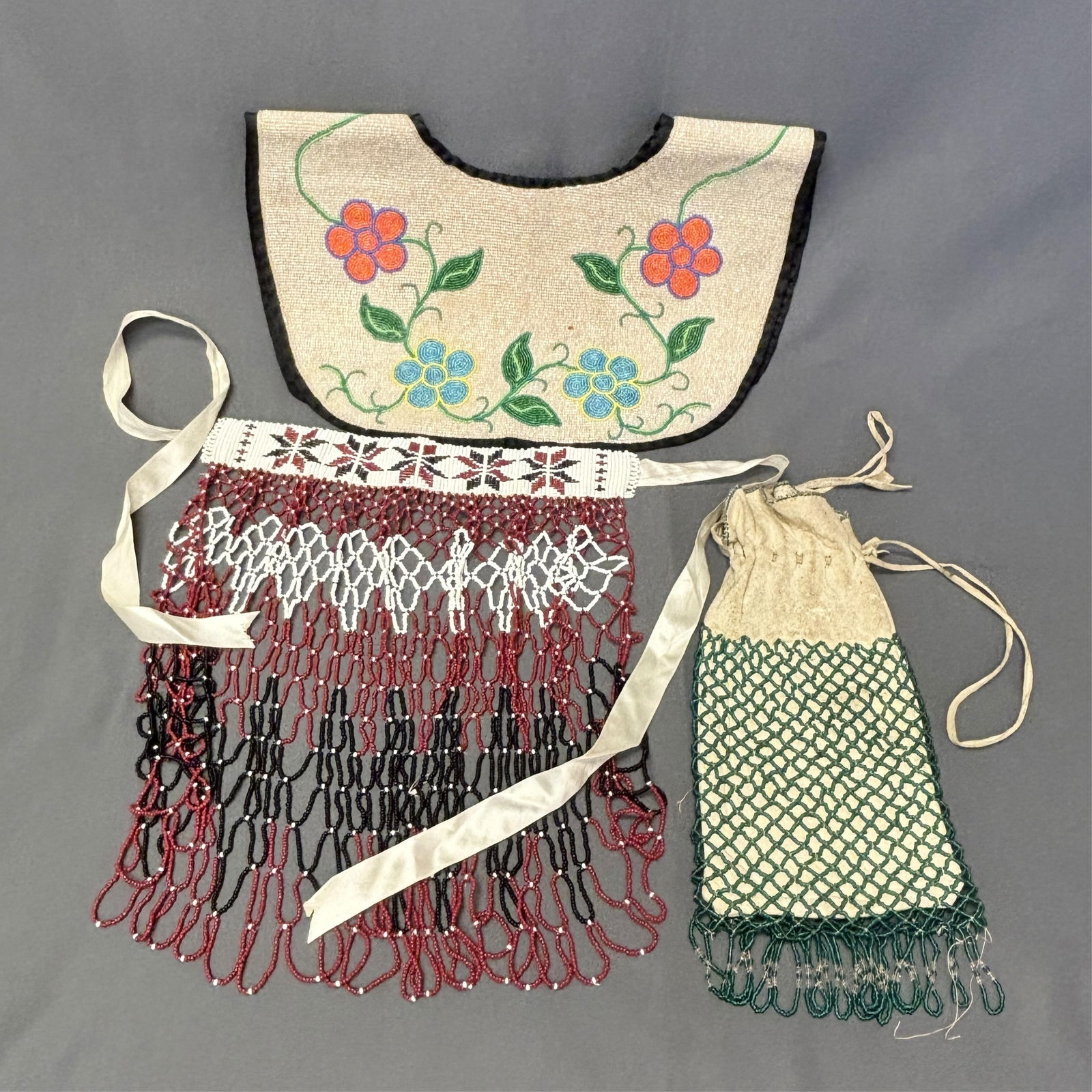 Group of 3 Native American Beaded and Leather Items Item 1: band is 12 1/2" wide (56 1/2" wide (1 of 19)